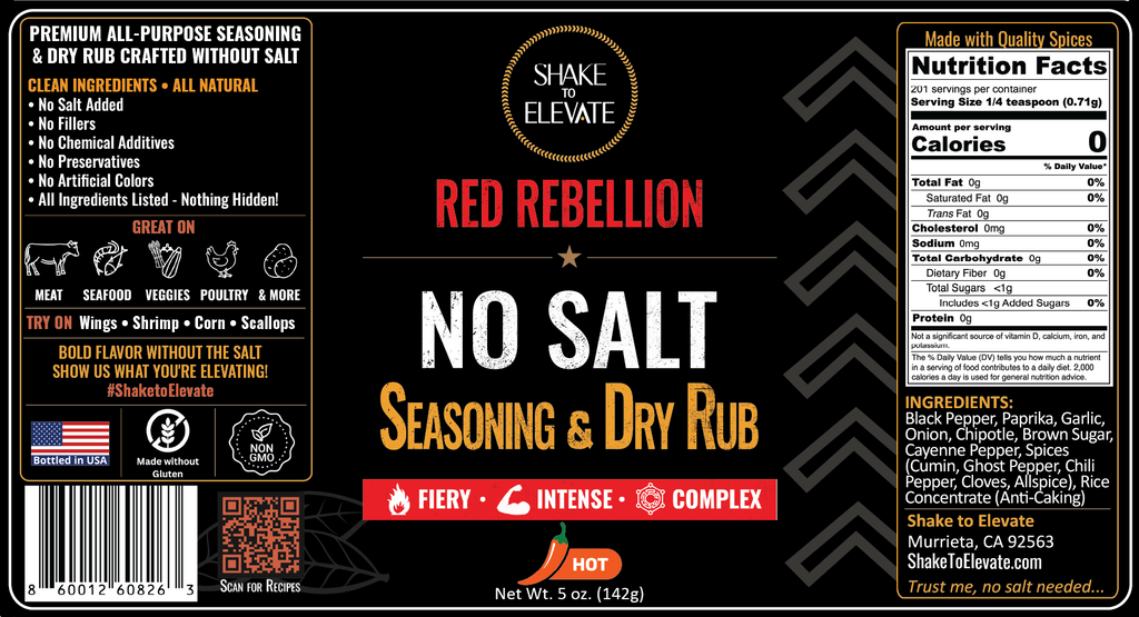 Shake to Elevate – Red Rebellion (Hot & Spicy) No Salt Seasoning & Dry Rub