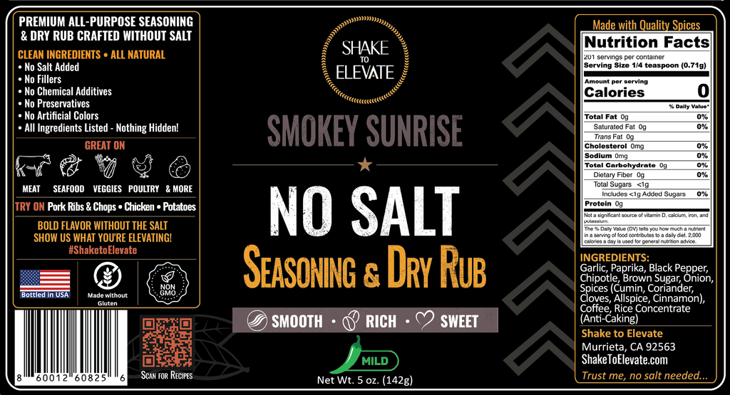 Shake to Elevate – Smokey Sunrise No Salt Seasoning & Dry Rub